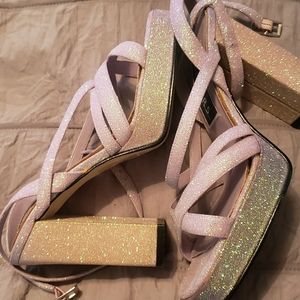 Iridescent strappy heels